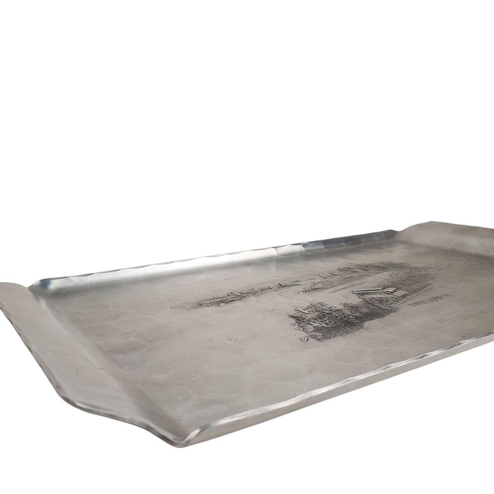 Vntg Hand-Wrought Hammered Aluminum Serving Tray - Pittsburgh Cityscape Etching - Picture 12 of 12
